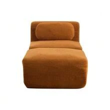 Modular Compression Sofa In Chenille Fabric, Filled With 30D High-Resilience Foam. Easy To Move And Featuring A Non-Slip Base, It Is Ideal For Living Rooms And Other Spaces. Ivory Color. - 亮橙色 - 查看 6