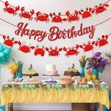 1set Red Glitter Crab Happy Birthday Banner Set,Cartoon Red Crab Cutout Garland,Party Supplies,Home Decor,Room Decor,Happy Birthday Banner,Wall Decor,Bedroom Decor,Beach Pool Hanging Decor,Suitable For Seafood Themed Beach & Pool Birthday Party - A - View 5