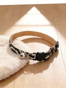 1pc/2pcs Zebra & Leopard Print Cat Necklace With Bell, Adjustable Neck Size Pet Collar - Multicolor - View 9