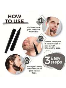 Beard Pencil Filler Kit - Waterproof, Long-Lasting, Natural Makeup Beard Pen With 4-Tip Design, Beard Brush, And Alcohol-Free Formula - Perfect Fathers Day Gift For Men - Multicolor - View 6