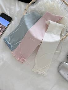1 Pair Women's Thin Breathable Solid Color Cute Bow Knot Ruffle Edge Long Tube Socks Leg Warmers For Spring And Summer - Multicolor - View 8