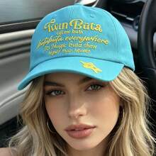 Turquoise Letter & Star Embroidered Baseball Cap, Adjustable Washed Cotton Dad Hat, Casual Sun HatforBeachVacationStreet Shopping & DailyOutdoorOutfit - Multicolor - View 10