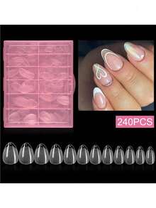 240pcs Semi-Matte Transparent Almond Shaped Artificial Nails, Mixed Sizes Full Cover Press-On Nail Tips - Multicolor - View 12