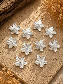 4/10pcs Fashion Versatile 18K Gold Plated Stainless Steel Flower Floral Small Pendant Set, Couple Valentine's Day Necklace Bracelet Pendant Charm DIY Jewelry Accessories - Multicolor - View 9