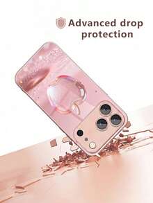 1pc New Luxury Gradient Ice Crystal Pink Apple Glitter Pattern High Definition Tempered Glass Phone Case Protective Cover Compatible With Apple/ Phones IPhone17Pro Max/17 Air/16 Pro Max/15/14 Plus/13/12/11/XR/8P/6S/Galaxy S26/S26 Plus/S26 Ultre/S25/S24/S23/S22/S20/S10/A90/A73/A56/A52/A36/A35/A20/A16/A06/A05/A03S - Multicolor - View 3