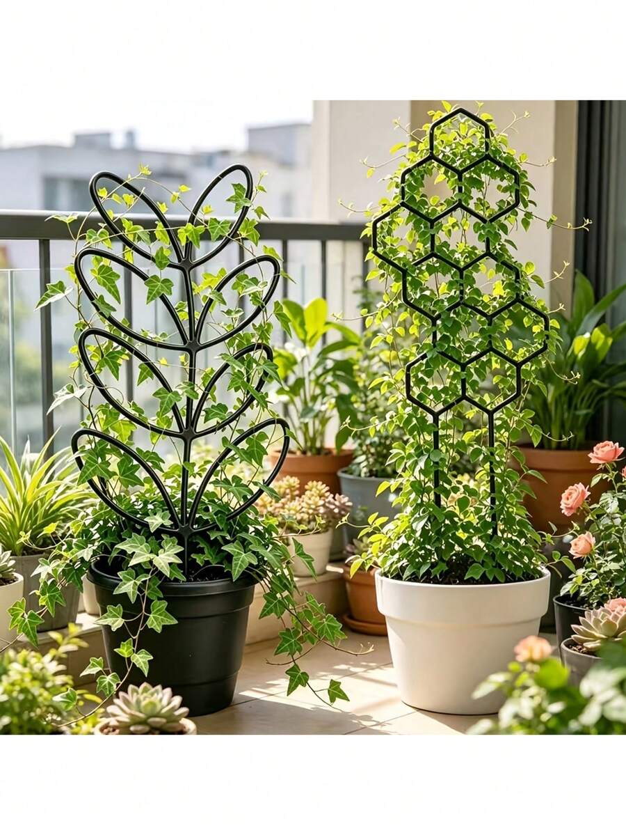 2件裝小型分層植物架，16英吋（約40.5公分），適合攀緣植物，金屬蜂巢式室內花盆架，適用於常春藤與室內植物