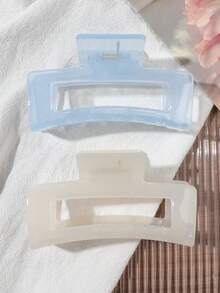 2pcs Set Milky White & Blue Solid Color Jelly Square Hair Claw Clip, Hair Claw For Bun, Ponytail, Half-Up Styling, Flyaway Hair Taming, Minimalist Casual Fresh Elegant Hair Accessory For Daily Home Office Commute Shopping Date Travel Vacation Beach Vacay Hair Clips - Multicolor - View 2