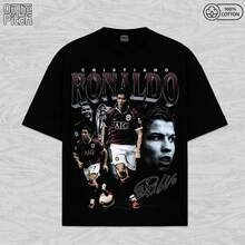 FIFA-Collection Cristiano Ronaldo T-Shirt - Vintage Ronaldo Signature Bootleg Shirt, Unisex Heavyweight Oversized Soccer Graphic T-Shirt, Premium Gift - 黑色 - 查看 8