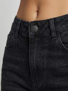 Pantalón Mezclilla Stretch Mujer Corte Amplio Cintura Alta - Negro - Ver 6