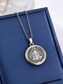 Vintage St. Benedict Small Prayer Necklace, Religious Communion Gift, Latin Inscription, Saint Cross Pendant, Unisex, Christian Meditation, Carnival, Year-Round Daily Spiritual Devotion Amulet Coin Faith Jewelry Accessory - Multicolor - View 6