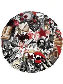 50Pcs Waterproof Gothic Witchy Stickers, Dark Skull Raven Red Rose PET Decals For Journal Cup Laptop Halloween Decor - Multicolor - View 9