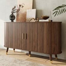 Vertical Grain Sideboard, Two Sliding Doors, Two Drawers, Solid Wood Legs And Rounded Corner Unit For The Living Room. - 自然色 - 查看 4