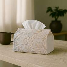1pc Multifunctional Tissue Box, With Textured Ivory Embossed Surface Design - Durable Polyester Storage Organizer, Suitable For Christmas Home Decor, Living Room, Bedroom, Kitchen, Home Decoration, Party Supplies - Multicolor - View 2