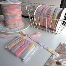 5yard/Roll 1/2.5cm Wide Of Rainbow Gradient Single-Sided Velvet Ribbon, Suitable For Flower Wrapping, Gift Box Decoration, And Bow Making - Multicolor - View 8