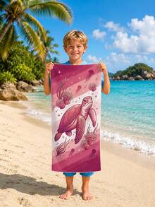 1 Peça Toalha de Praia Infantil com Estampa de Tartaruga Marinha Rosa, Cobertor de Praia Extra Grande de Microfibra Super Macia, Toalha de Banho Super Absorvente, Adequada para Viagem, Piscina, Mergulho, Surfe, Ioga, Camping, Disponível em Vários Tamanhos, Acessórios de Praia - Multicolorido - Visão 7