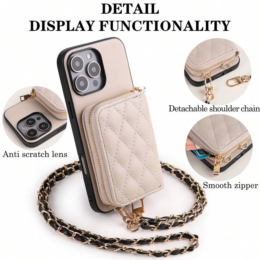1 buah Dompet/Sarung Ponsel Minimalis Abu-abu Muda Berbahan Quilted untuk Selempang, Kompatibel dengan Apple 17 16 16e 15 14 Plus 13 12 11 Pro Max