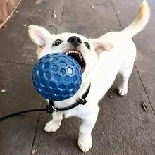 1 pieza Juguete de pelota chillona resistente y duradera para perros, disponible en 2 tamaños, hecho de goma súper resistente, juguete interactivo grande con mecanismo de chillido único y función de alimentación - Azul - Ver 9