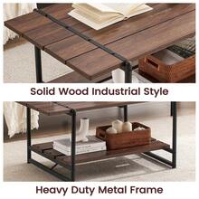 Hodeffior Industrial Coffee Table With 2 Tier Storage Shelf, Rustic Farmhouse Centre Table With Wood Slat Top And Metal Frame, Living Room Coffee Table For Lounge, Flat, Office Or Reception Area - Walnut - View 5