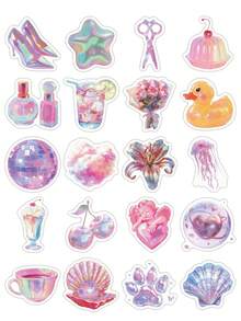 50 piezas de pegatinas holográficas en tonos pastel, calcomanías de dibujos animados, adecuadas para scrapbooking, portátil, equipaje, guitarra, botella de agua, funda de teléfono, manualidades, útiles escolares y vuelta al colegio - Fresco y limpio - Ver 8