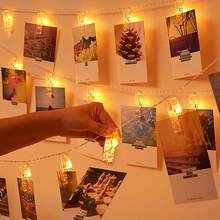 1pc Crystal Transparent Photo Clip String Lights, 10/20/30/40LED, Fairy Clip String Lights, Can Hang Photos, Battery Powered, Suitable For Couples Anniversary, Yard, Bedroom, Wedding, Birthday Party, Holiday Decoration (Batteries Not Included) - Yellow - View 5