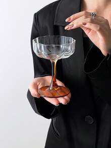1/2 Stücke Bernstein-Stielglas, Blumen-Kelch Sektglas Rotwein-Glas Eis-Dessert-Becher, geeignet für Zuhause oder Café, für den täglichen Gebrauch oder Familienfeiern, passend für verschiedene Feste als Geschenk, Valentinstag, Ramadan, Ostern, Weihnachten - Stielglas mit Hibiskusblüte – bernsteinfarbener Henkel - Übersicht 3