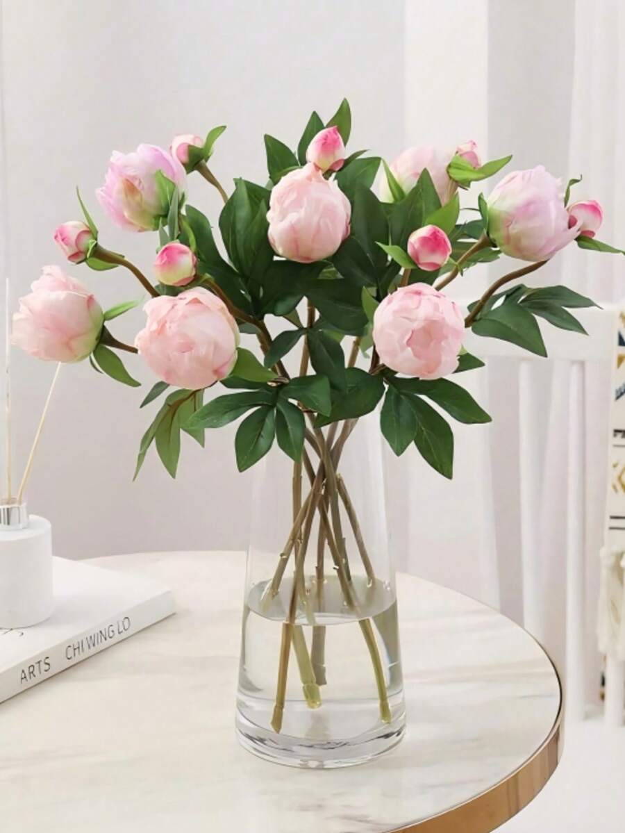 1/5 piezas Ramo de peonías artificiales, peonías realistas, flores artificiales, ramo de flores falsas para decoración del hogar, regalo del Día de San Valentín, regalo del Día de la Madre, decoración de centro de mesa para bodas, decoración de fiestas, ramo de novia, decoración de oficina, decoración de dormitorio y sala de estar - Rosa - Ver 1
