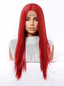 22 Inch 13*4 Lace Front Gray Gold Super Long Straight Hair Wig, Handmade Lace Front Design & Natural Parting, Comfortable And Durable Structure, Suitable For Hip-Hop Style, Cosplay, Bridal Occasions And Daily Wear, Best-Selling High-End Synthetic Lace Wig - Hot Pink - View 3