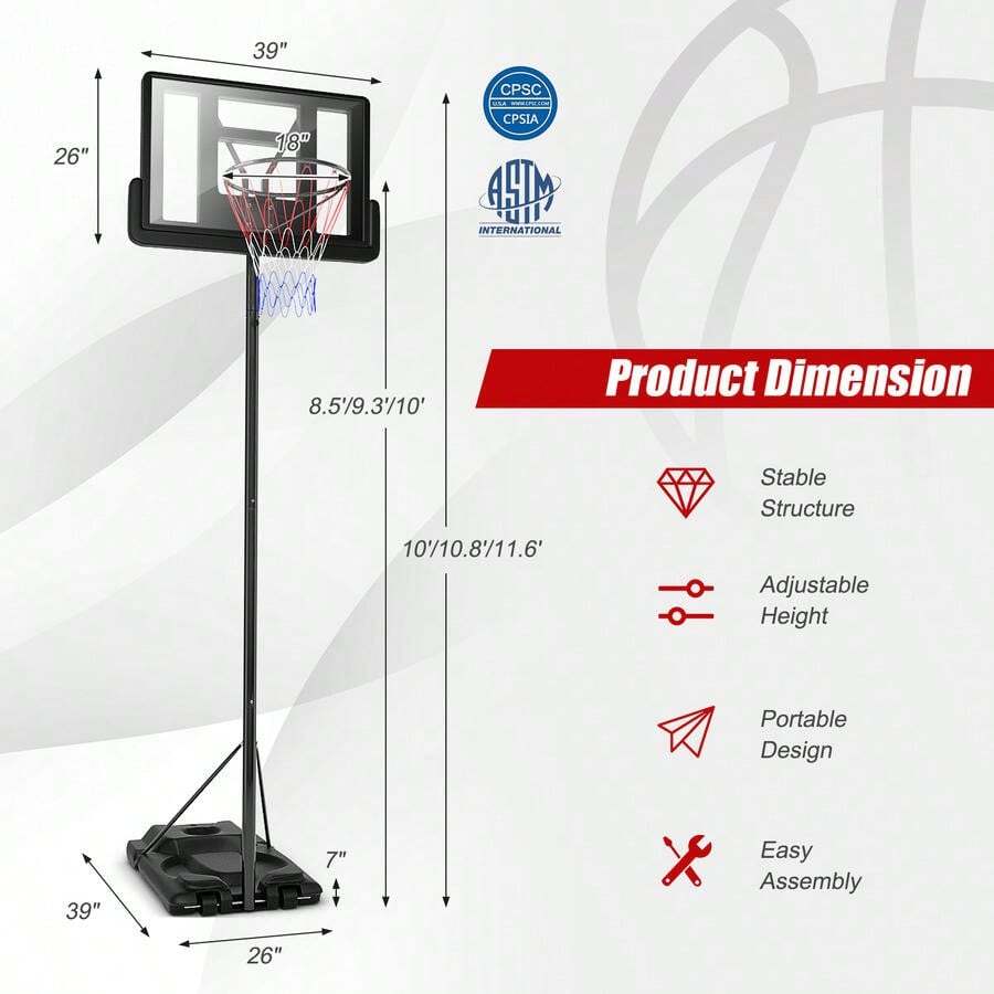 [Free Shipping] Height Adjustable Portable Shatterproof Backboard Basketball Hoop With 2 Nets-XY571859 - FXCUJSY0XKZDA0 - View 1