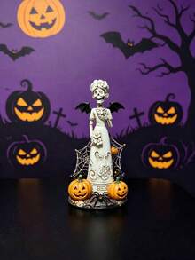 Elegant Halloween Skeleton Lady Statue, White Resin Catrina Skeleton Figurine, Day Of The Dead Home Desktop Decor Ornament - Multicolor - View 8