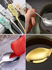 1pc/5pcs/8pcs Stainless Steel Mirror Coffee Spoon Elegant Rose Design Teaspoon Dishwasher Suitable For Home / Cafe / Restaurant Wedding Favor Choice 12.8cm/5.0in - Gold and Silver - View 3