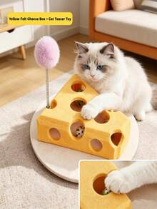 Cheese-Shaped Cat Puzzle Toy, Yellow & Green Dual-Color Interactive Hide-And-Seek Box With Bell - Multicolor - View 2