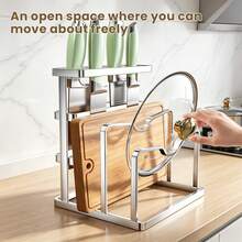 BCWW Universal Knife Block,Multifunctional Cutting Board Organizer, Stainless Steel Kitchen Storage Rack For Lids, Boards, Knife, Modern Kitchen Knife Storage Organizer For Countertop (With Cleaning Brush) - View 10