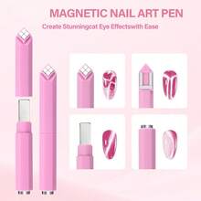 Pink 3Pcs Multi-Functional Cat Eye Nail Tool Set, Detachable Multi-Head Accessories For Heart, Square & Arc Nail Shimmer Effects - Pink - View 3