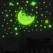 1Pc Glow In The Dark Wall Stickers, Space Galaxy Star Moon Astronaut Rocket Ceiling Decals, Luminous Bedroom Living Room Decor, Easy To Apply & Remove For Home Interior Design - Multicolor - View 5