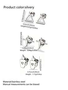 VceTd 2 Pairs/3 Pairs/5 Pairs Set Minimalist Fashion Cute Mini Style Triangle/Heartbeat/Water Cup/Five-Pointed Star/Heart Lock Design Stainless Steel Women's Earrings Set Suitable For Women's Daily Wear/Party/Evening/Date/Wedding/Holiday Gift For Friends - Silver - View 18