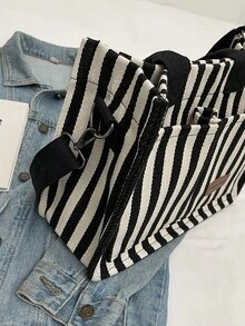 大容量多口袋帆布通勤托特肩背包，輕便休閒托特斜挎包，學生校園筆電包，極簡風格 - 彩色 - 查看 6