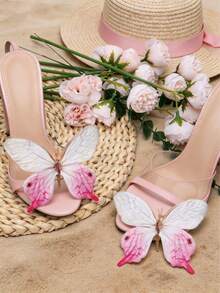 2 Peças Acessórios de Sapato DIY Destacáveis, Decoração de Sapato Elegante e Fashion em Formato de Borboleta, Damasco Rosa Fúcsia, Flores para Sapato de Salto Alto, Branco Rosa Damasco Prata, Para Sandálias de Salto Alto, Chinelos, Sapatos Femininos, Casamento, Encontro, Festa, Praia, Viagem, Férias, Uso Externo - Rosa chiclete - Visão 4