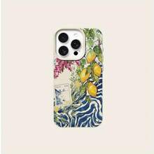 Funda para teléfono: Elegante diseño con estampado de ondas de agua y flores de limón, adecuada para  16 Pro Max,  16 Pro Max/14/16 Plus/15/13 Pro/12/11, funda protectora a prueba de caídas para negocios, estética de alto valor. - Blanco antiguo - Ver 6