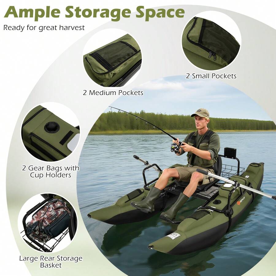 Inflatable Fishing Float Tube With Foldable Padded Seat And Adjustable Footrest - With Foldable Padded Seat and Adjustable Footrest - View 1