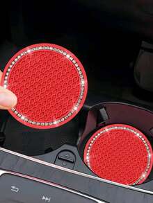 4pcs Car Interior Accessories, Car Ignition Ring Decorative Ring, Rhinestone Inlaid Car Cup Holder Mat, Car Interior Supplies For Women, Non-Slip Waterproof Car Cup Holder Mat, Rhinestone One-Touch Start Decorative Ring (Large Rhinestone Style) - A - View 7