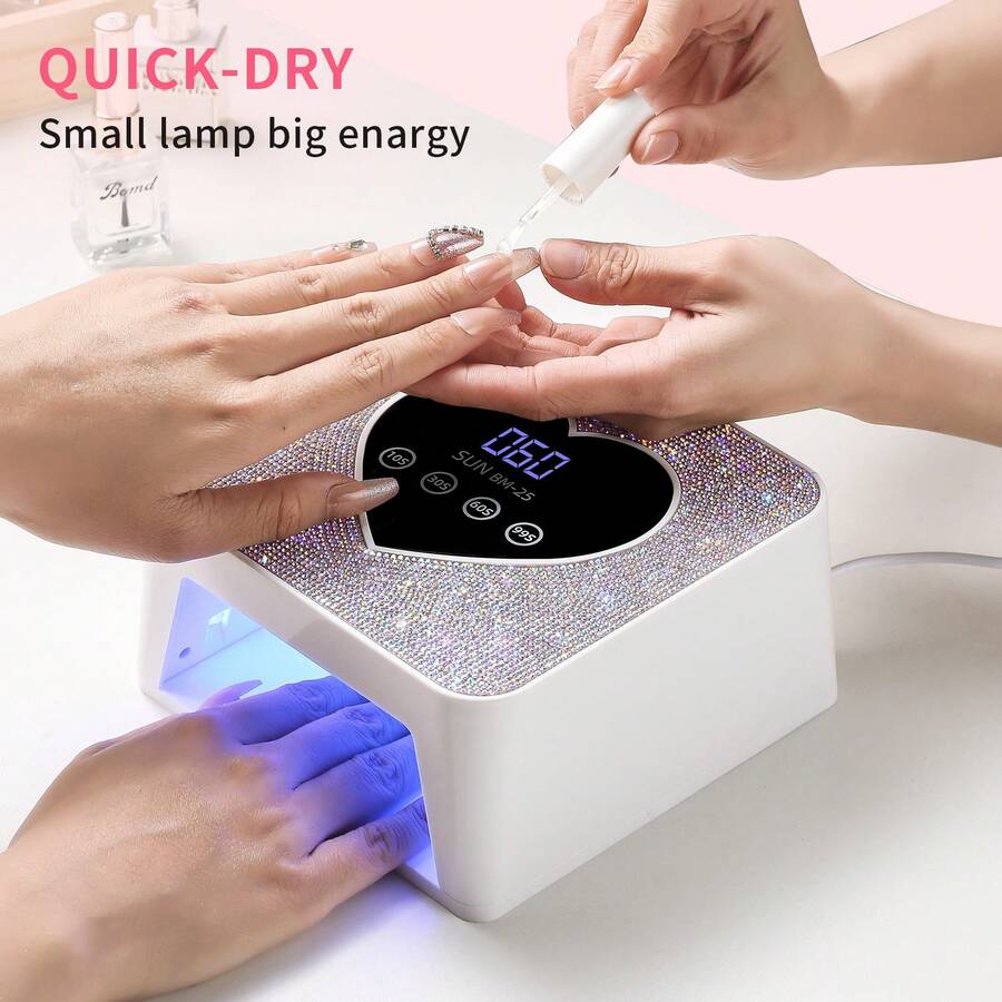 SUN BM-25 閃亮水鑽心形 UV LED 美甲燈,凝膠美甲烘乾燈,附 10s/30s/60s/99s 定時器與 LED 數位顯示,專業家用沙龍美甲固化燈,適用於所有凝膠美甲指甲油 - 白色 - 查看 1