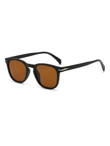 1 Pair Men's Black Square Round Frame Retro Rivet Decor Street Style Fashion Glasses - Black - View 2