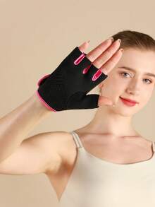 1 Pair - Unisex Fingerless Cycling Gloves, Lightweight Anti-Slip Shock Absorbing Palm Protective Training Gloves, Breathable Weight Lifting Cycling Exercise Gloves For For Summer Fishing Biking - Hot Pink - View 3