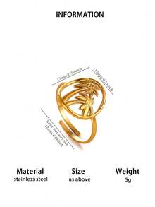 Fashionable Large C-Shaped Smiling Face Sun, Starfish And Coconut Tree Stainless Steel Ring, Gold Rust-Resistant Adjustable Finger Ring, Suitable For Women/Girlfriend/Best Friend, Summer Vacation Party Accessory, Exquisite Wedding Jewelry, Birthday Anniversary Gift - Multicolor - View 15
