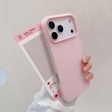 Dual-Color Contrast Camera Frame Matte Phone Case, Jelly 2-In-1, Semi-Frosted Anti-Fingerprint Shockproof Solid Color Protective Cover, Lightweight Soft Edge Shockproof Phone Case, Compatible With IPhone 17 16 15 14 13 Pro Max 12 Pro Max 11, Various Holiday Gifts - Pink - View 6