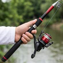 1.8m Telescopic Fishing Rod Set, Equipped With Pre-Installed Line 5.2:1 Spinning Reel, Portable Storage Bag, Ultra-Lightweight Foldable Freshwater Fishing Rod, Suitable For Outdoor Camping, Lakes And Ponds, Beginner Fishing Gift - Red - View 5