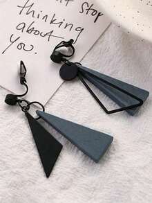 1 Pasang Anting Jepit Telinga Minimalis Kayu Biru Kabut Tanpa Tindik Asimetris Hitam Desain Unik Anting Jepit Telinga Segitiga Premium - Biru Kabut - View 4