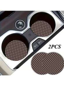 2pcs Light Pink Polka Dot Car Cup Holders, Vintage Brown Background Pink Polka Dot Style, Protect Car Interior Space, Easy To Clean, Suitable For SUV Or Any Other Car Models. Universal Car Interior Accessories, Unisex Car Cup Holders - Brown and Light Pink Polka Dots - View 6