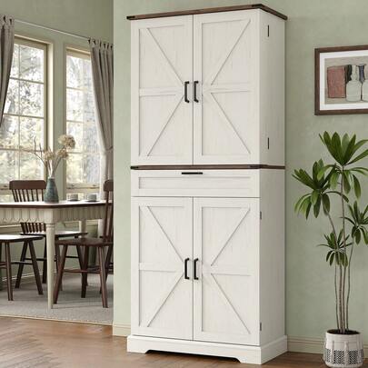 Yanosaku 72'' Kitchen Storage Pantry Cabinet, Tall Storage Cabinet With 8 Door Shelves, 2 Cabinets And 1 Drawer, Freestanding Cupboard For Kitchen, Dining Room, Bathroom, Laundry, Living Room, Dark Rustic Oak