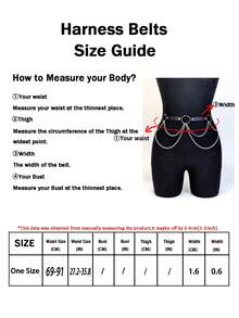 1pc/2pcs Women's Black Leather Belt Chain Waist Belt Punk Gothic Style Clothing Accessory Suitable For Daily And Holiday Halloween - Black - View 9